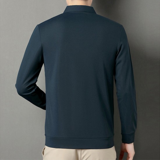 Einfarbiges Langarm-Revers-T-Shirt für Herren Kaufen Sie 2 Stück versandkostenfrei