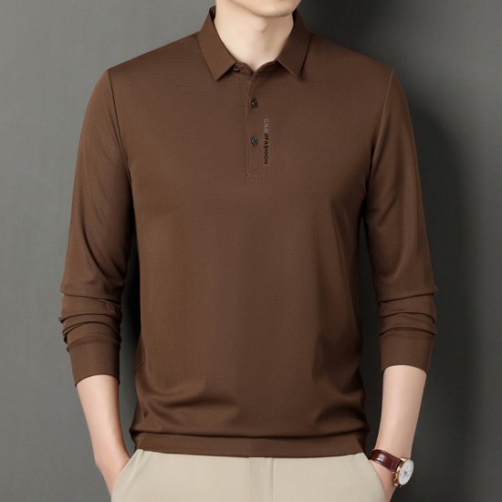 Einfarbiges Langarm-Revers-T-Shirt für Herren Kaufen Sie 2 Stück versandkostenfrei