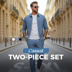 Herren 2-teiliges Freizeit-Set in Unifarben für Herbst und Winter (Jacke + Hose)