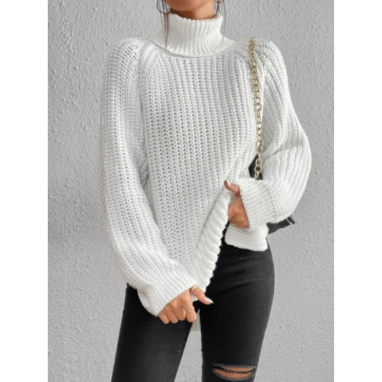 Rollkragenpullover aus Baumwoll mit Raglanrmel und geteiltem Saum