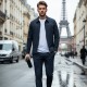Herren 2-teiliges Freizeit-Set in Unifarben für Herbst und Winter (Jacke + Hose)