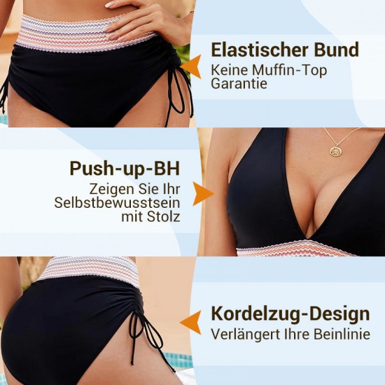 historischer TiefstpreisPatchwork-Bikini mit V-Ausschnitt, 2-teiliges Set