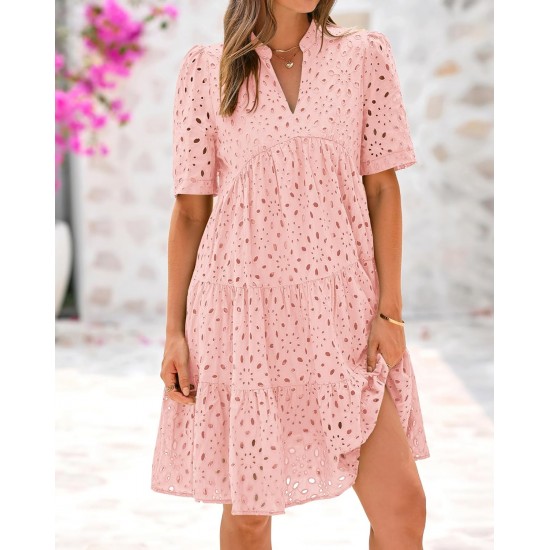 2025 Heier Verkauf - Elegantes, lssiges Minikleid mit ausgehhlter Spitze und Rüschen für Damen