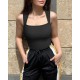 Sexy Gerippte Riemchen Quadratischer Ausschnitt rmellose Bauchfreie Tank Tops Bodysuits
