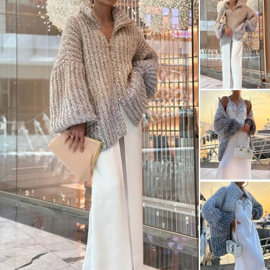 Strickjacke mit monochromen PaillettenModischer Komfort mit funkelndem Touch!