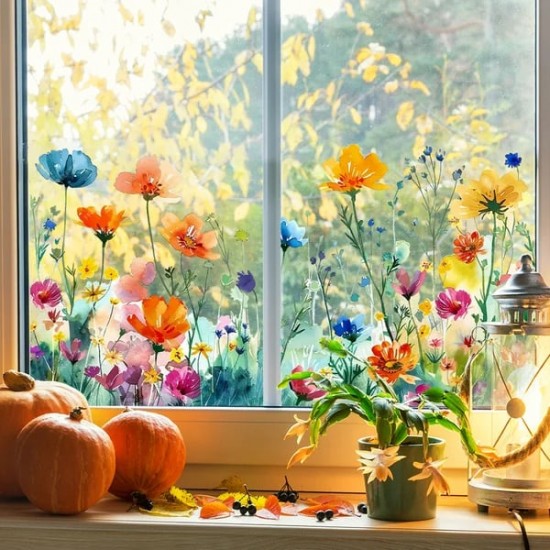 Neujahr Heier Verkauf 50% Rabatt Bunter Blumenstrau Fenster Sticker