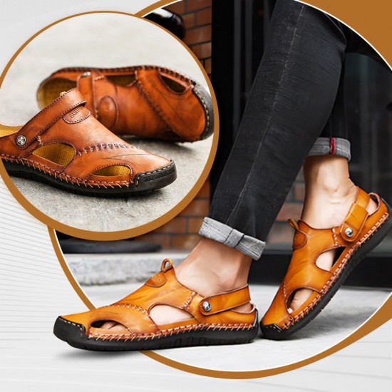 Bis zu 49 % Rabatt!Groe Gre Weiches Leder Mnner Atmungsaktive Outdoor-Sandalen
