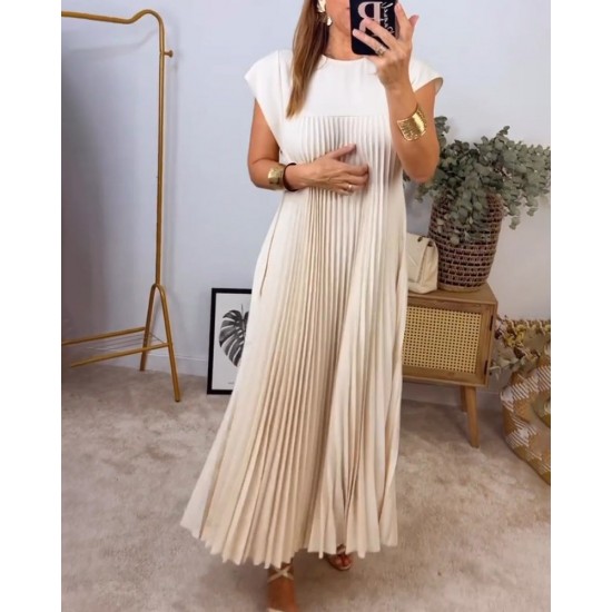 HOT SALEDamen plissiertes einfaches einfarbiges Kleid