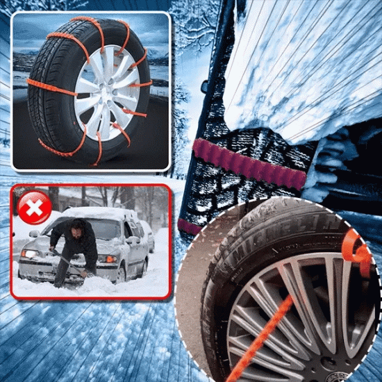  ZEITLICH BEGRENZT 50% RABATT!  Rutschfeste Autoreifen-Schneeketten - Universelle Passform mit Einfacher Montage für Sicherheit auf Eis & Schnee 