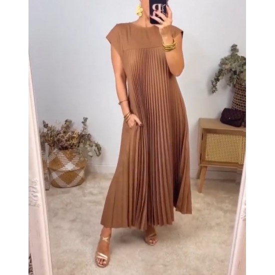 HOT SALEDamen plissiertes einfaches einfarbiges Kleid