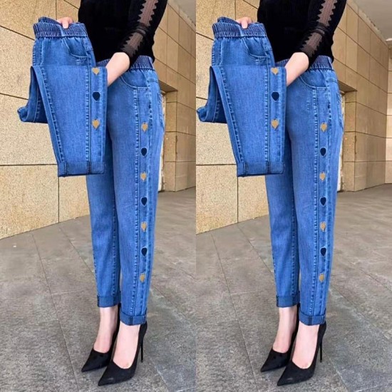 Damen Hochelastische Jeans Mit Herz-Muster Stickere