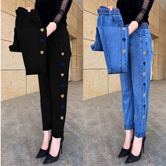 Damen Hochelastische Jeans Mit Herz-Muster Stickere