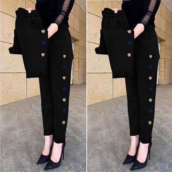 Damen Hochelastische Jeans Mit Herz-Muster Stickere