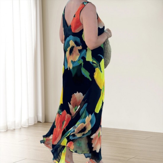 Maximal 50 % Rabatt!Elegantes weiches rmelloses florales Kleid