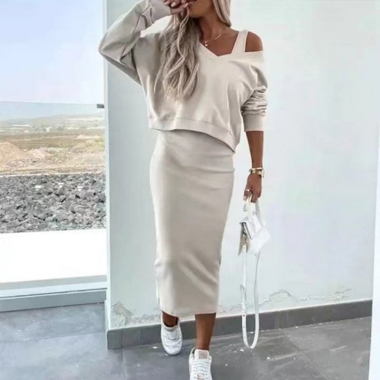 Zweiteiliges Damen-Set aus rmellosem Kleid und lockerem Pullover mit V-Ausschnitt