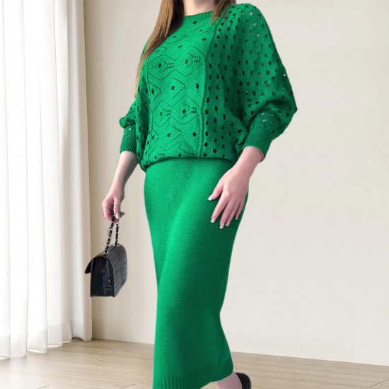 Herbst-NeuankünfteGestricktes durchbrochenes langrmeliges Top & rmelloses Kleid Set