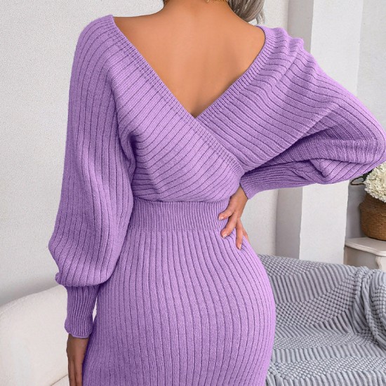 Xmas Sales - 50% OFFSexy Strick-Minikleid mit langen Batwing-rmeln