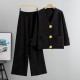 Damen-Zweiteiler aus Pullover mit Knpfen und Hose mit weitem Bein