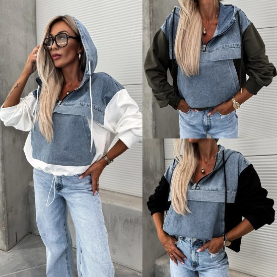 HEISSER VERKAUF 50% - Damen-Jeansjacke mit Kapuze und Kordelzug