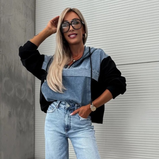 HEISSER VERKAUF 50% - Damen-Jeansjacke mit Kapuze und Kordelzug
