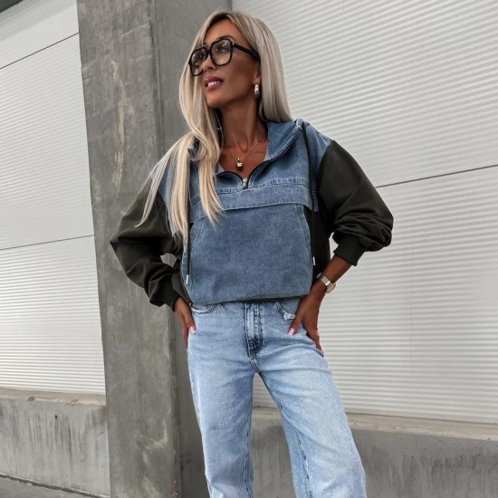 HEISSER VERKAUF 50% - Damen-Jeansjacke mit Kapuze und Kordelzug