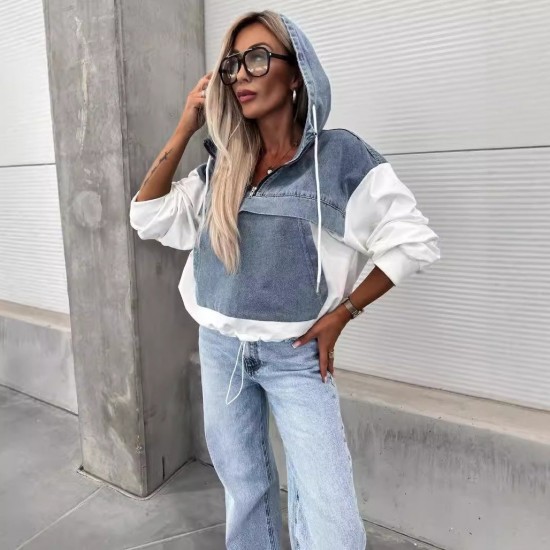 HEISSER VERKAUF 50% - Damen-Jeansjacke mit Kapuze und Kordelzug
