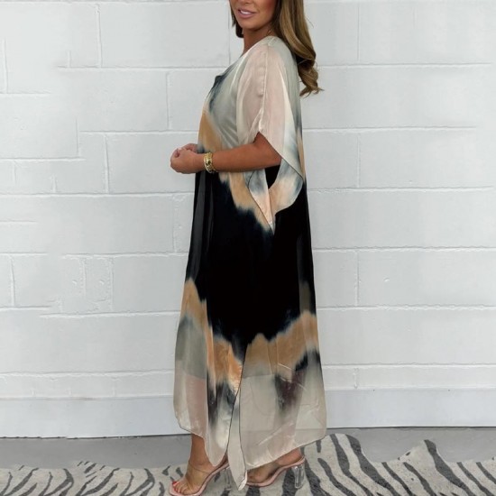  Bequemes, lssiges Chiffon-Dip-Dye-Kleid für Damen