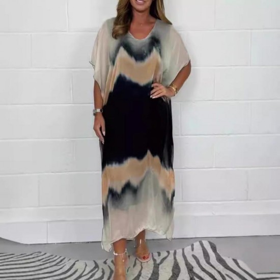  Bequemes, lssiges Chiffon-Dip-Dye-Kleid für Damen