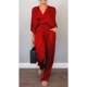 2-teiliges Damen-Set aus Oberteil und Hose mit V-Ausschnitt und merzerisierter Baumwolle