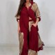 Set aus langem Hemd mit durchgehender Knopfleiste und Hose mit Kordelzug