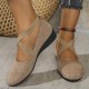 Elegante feste Farbe elastische Riemen niedrige Keilschuhe