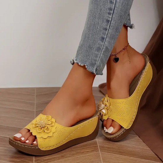 Damen bequeme Slip-On Sandalen mit Blumenverzierung