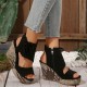 Damen-Sandalen mit offener Zehenpartie und Plateau-Keilabsatz und Quaste
