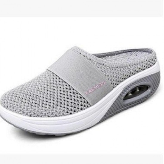 Lssige Mesh-Hausschuhe mit flacher Sohle und schrgem Absatz für Damen