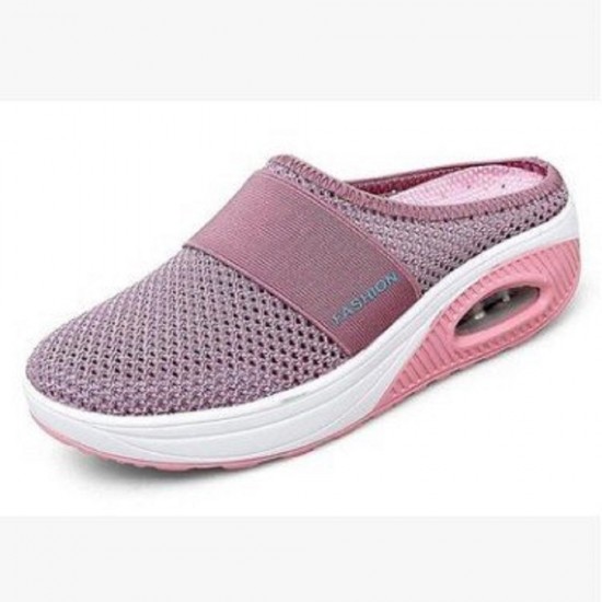 Lssige Mesh-Hausschuhe mit flacher Sohle und schrgem Absatz für Damen