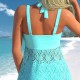 Damen-Badeanzug mit V-Ausschnitt und Spitzenbesatz und Boyshorts, zweiteilig