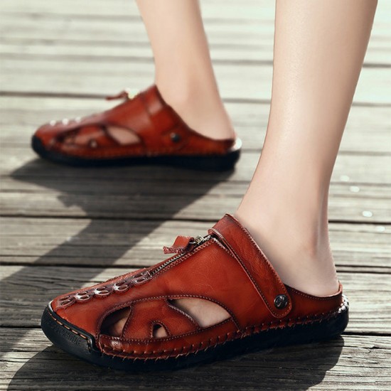 Handgefertigt aus echtem LederLssige Sandalen mit umklappbarem Fersenriemen für Herren